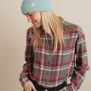 Marine Layer Viola Relaxed Flannel Button Down Shirt Gray Red Plaid Size XS